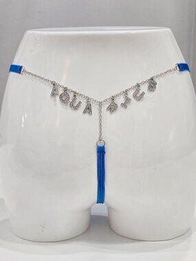 Aquarius ✦ Satin Charm Thong ✦ Blue Zodiac Crystal Astrology Lingerie Panty S